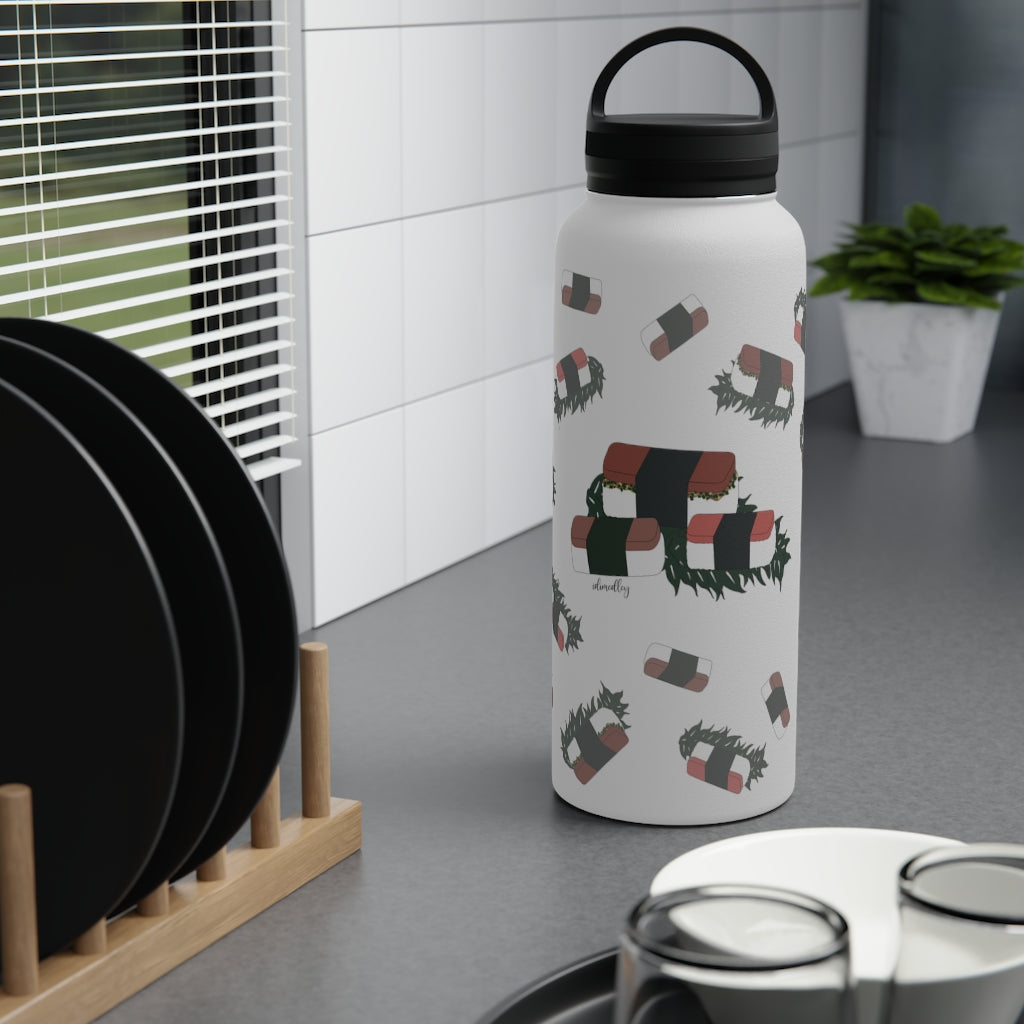 Water Bottle, 3 sizes, Stainless Steel with Handle Lid- Hawaii Musubi Flurries