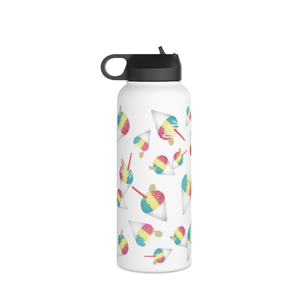 Water Bottle, 3 sizes, Stainless Steel with Sip Straw- Rainbow Shave Ice/ Snow Cones