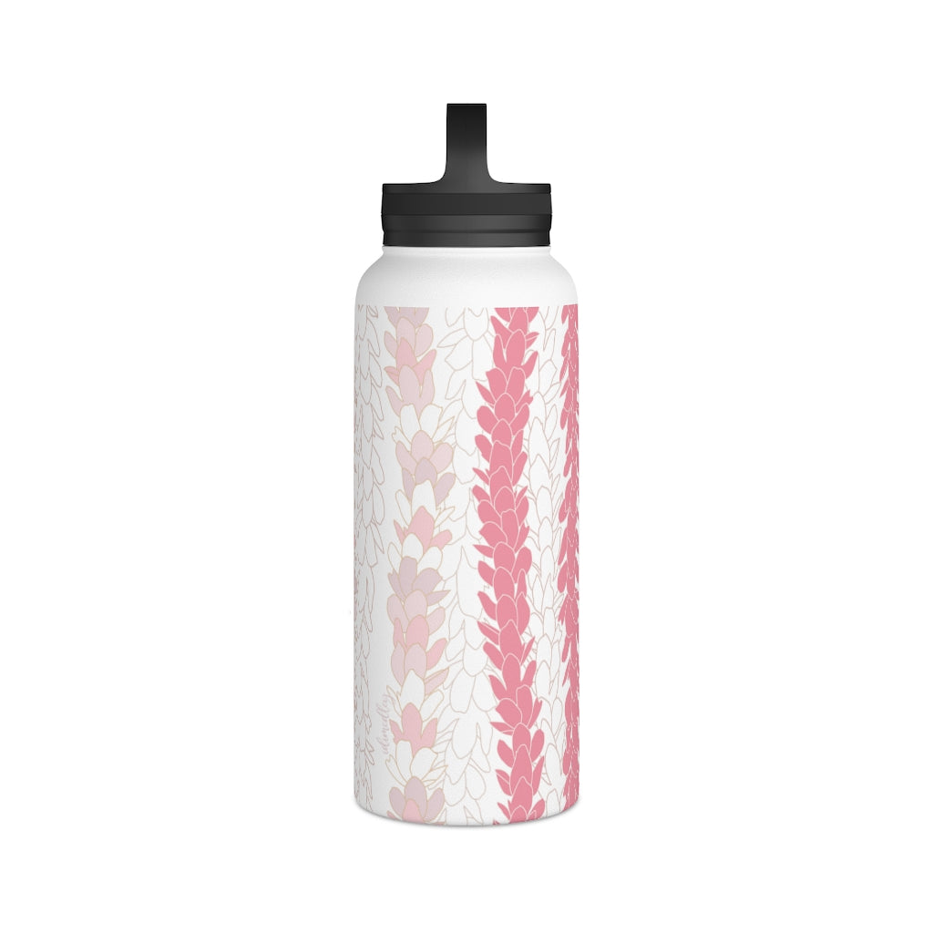 Water Bottle, 3 sizes, Stainless Steel with Handle Lid- Pakalana Lei Stringing Pink