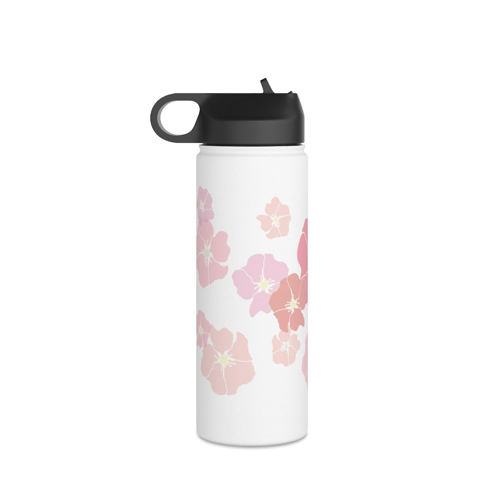 Water Bottle, 3 sizes, Stainless Steel with Sip Straw- Ilima (Blushy)