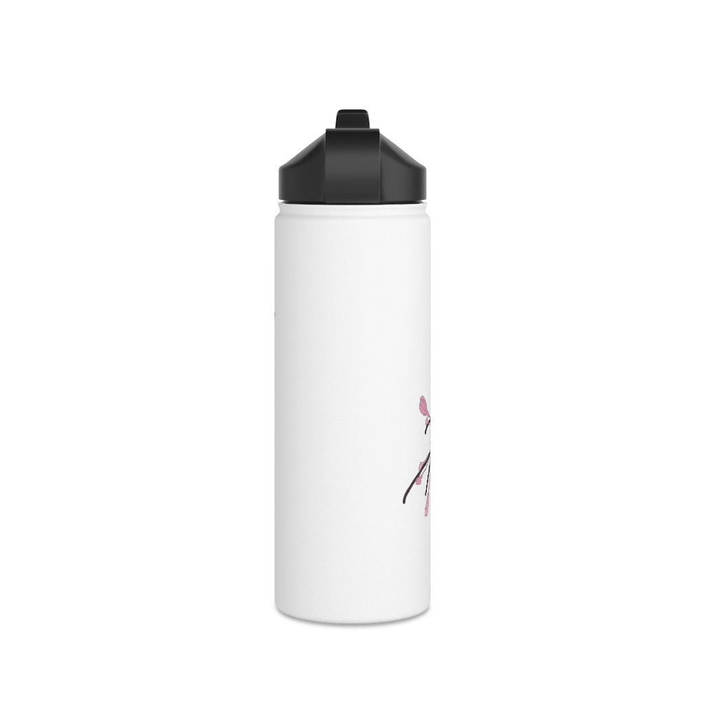 Water Bottle, 3 sizes, Stainless Steel with Sip Straw- Sakura Blooms