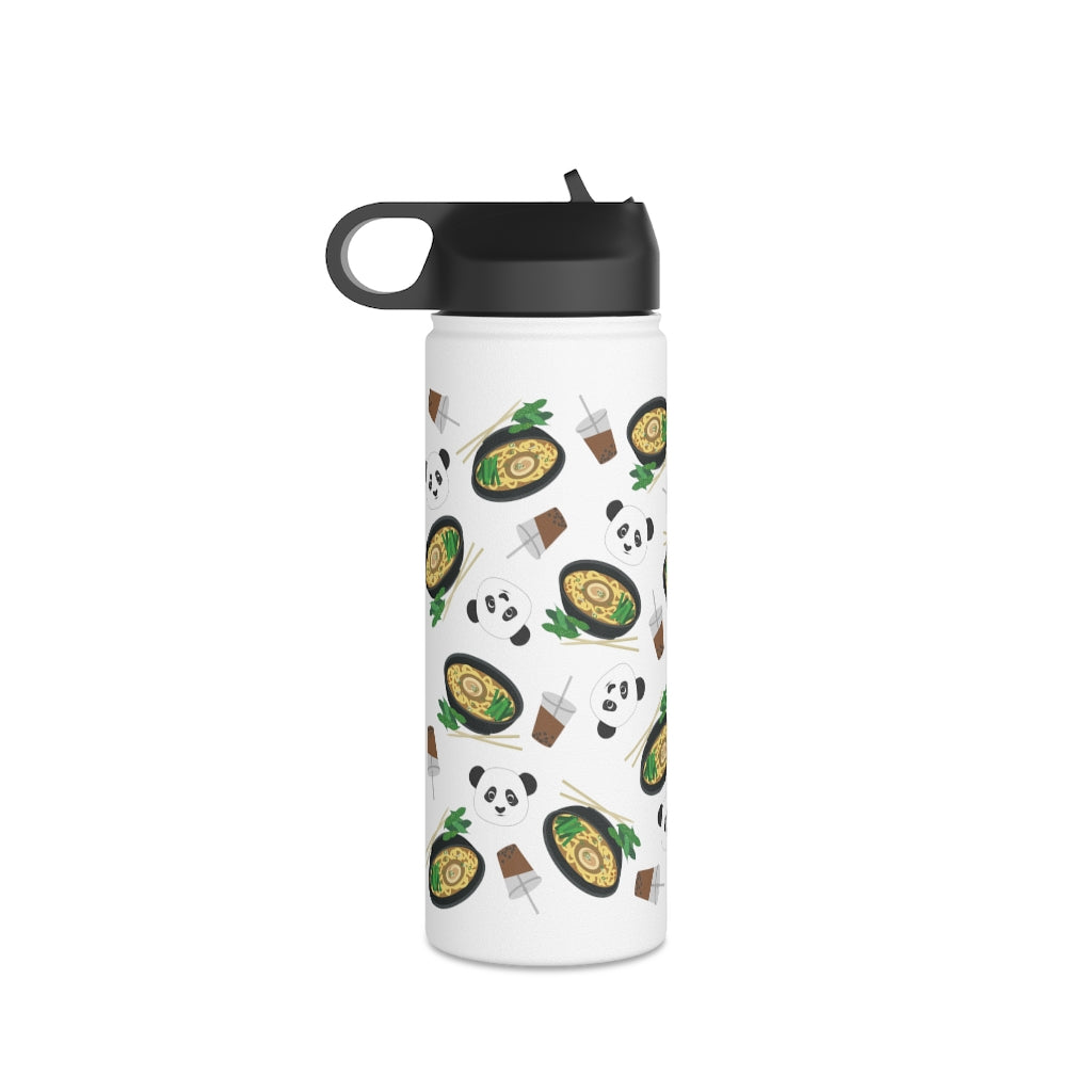 Water Bottle, 3 sizes, Stainless Steel with Sip Straw- MIDI the Ramen Panda