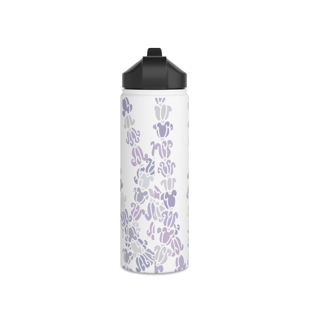 Water Bottle, 3 sizes, Stainless Steel with Sip Straw- Crown Flower Melodies