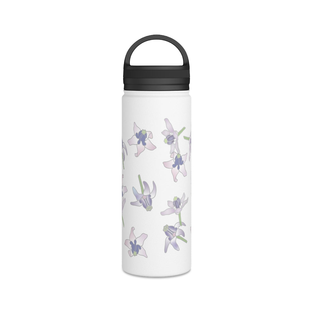 Water Bottle, 3 sizes, Stainless Steel with Handle Lid- Crown Flower Flurries