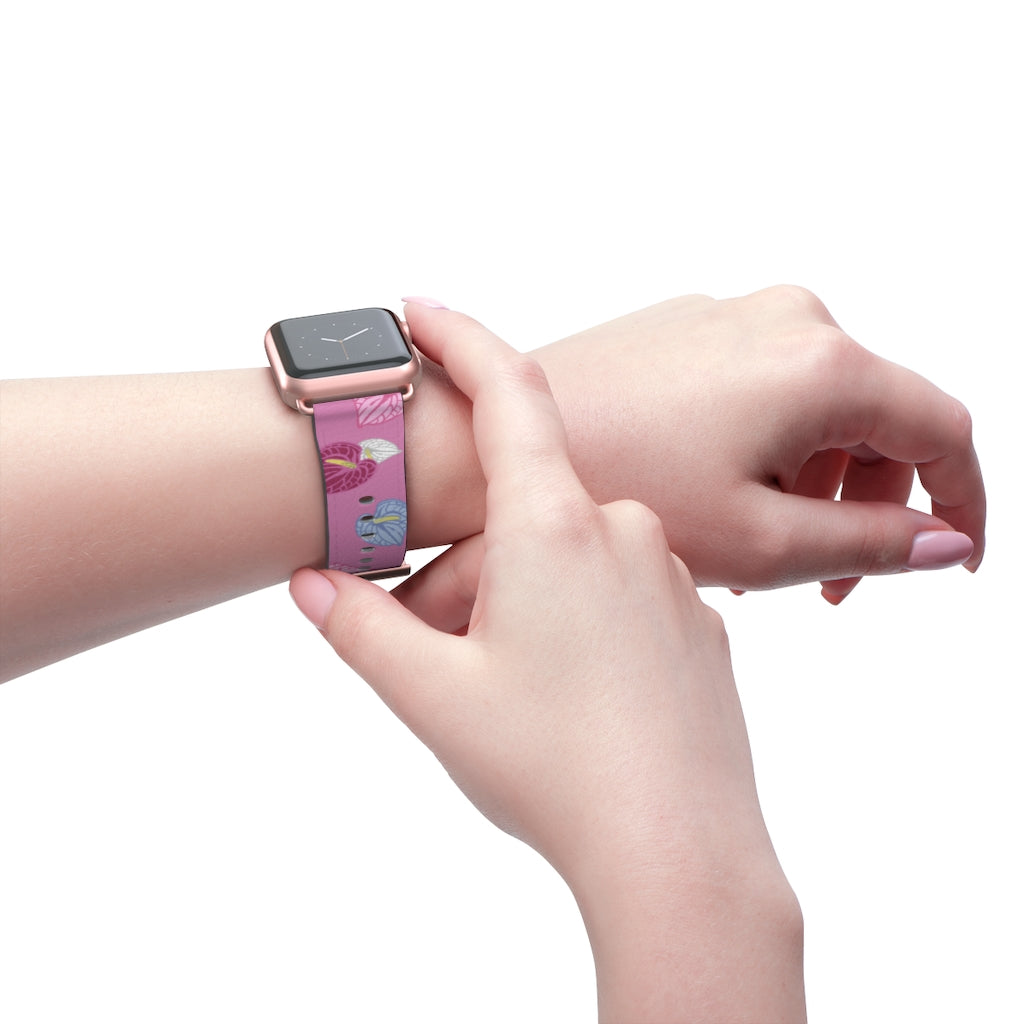 Vegan Leather Apple Watch Band- Anthuriums Blush