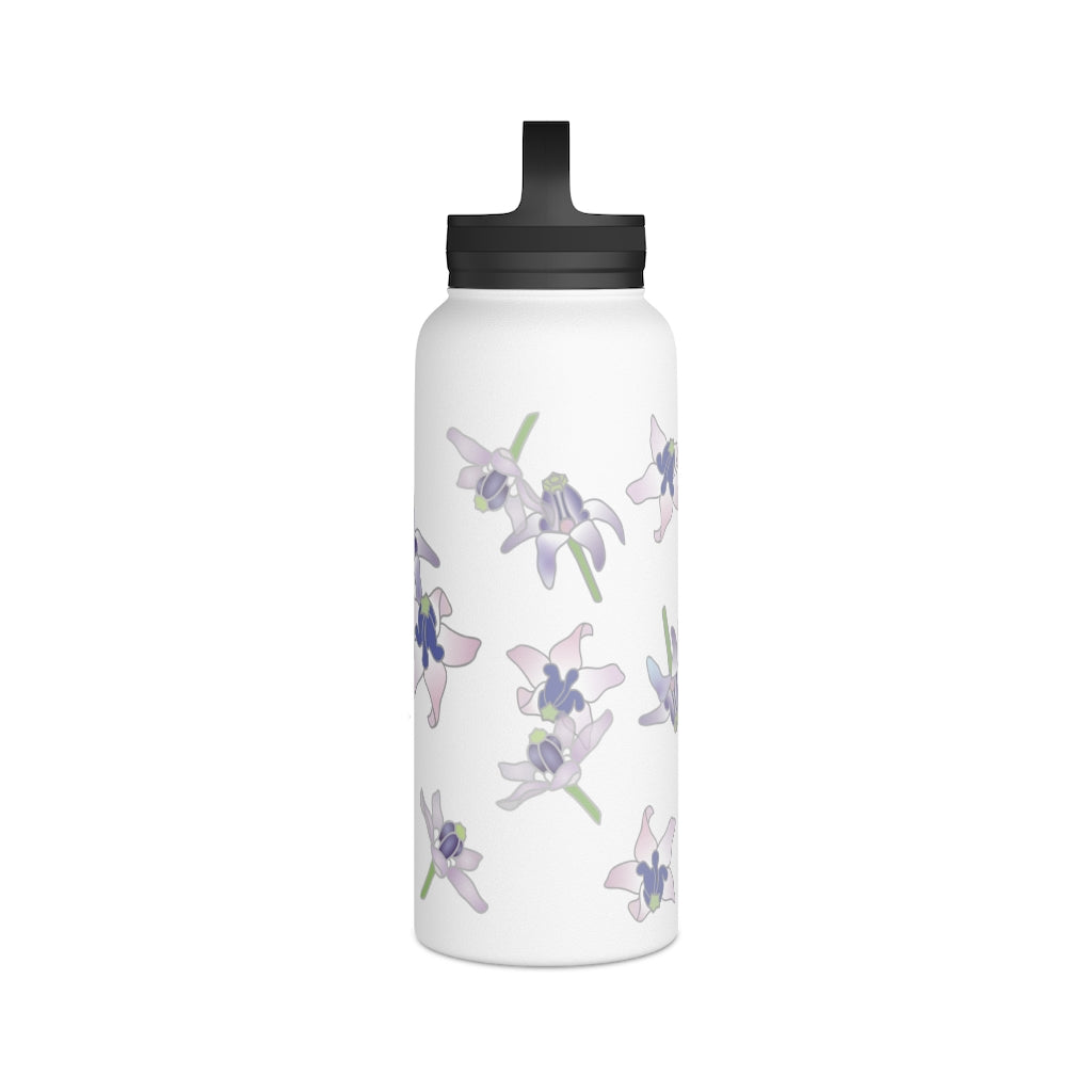 Water Bottle, 3 sizes, Stainless Steel with Handle Lid- Crown Flower Flurries