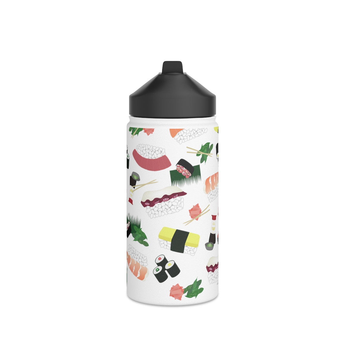 Water Bottle, 3 sizes, Stainless Steel with Sip Straw- Sushi Lovers