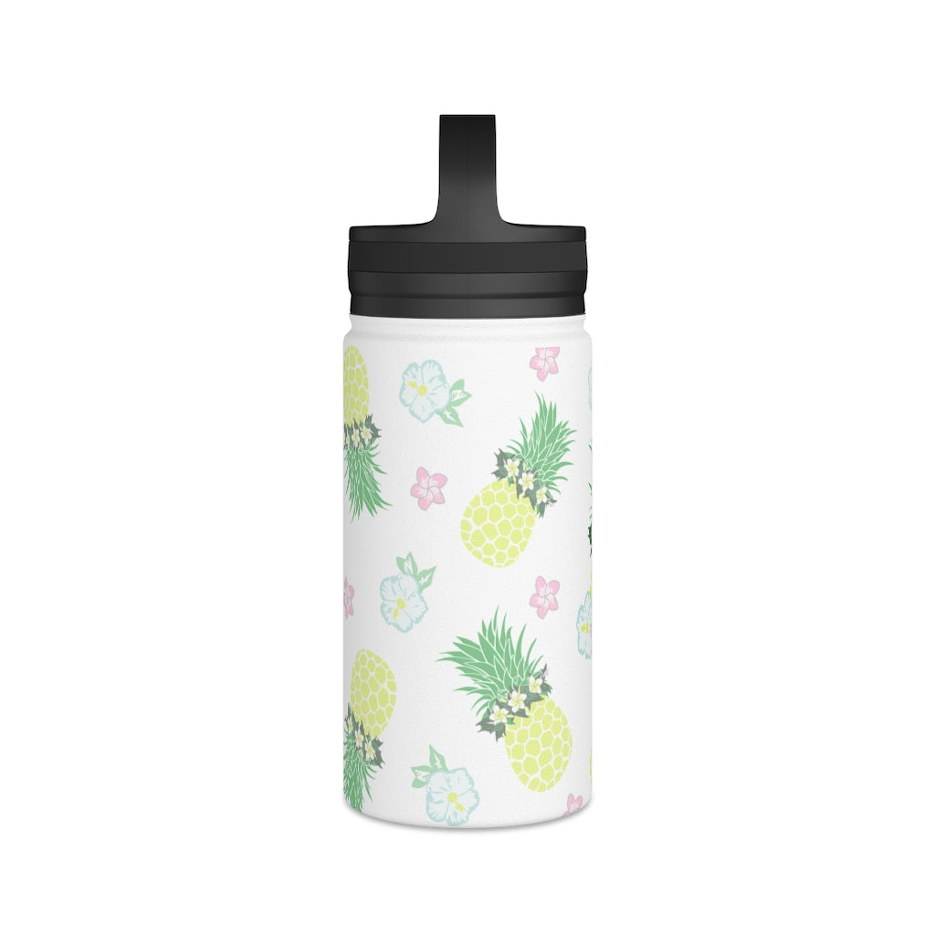 Water Bottle, 3 sizes, Stainless Steel with Handle Lid- Pineapple Party Flurries