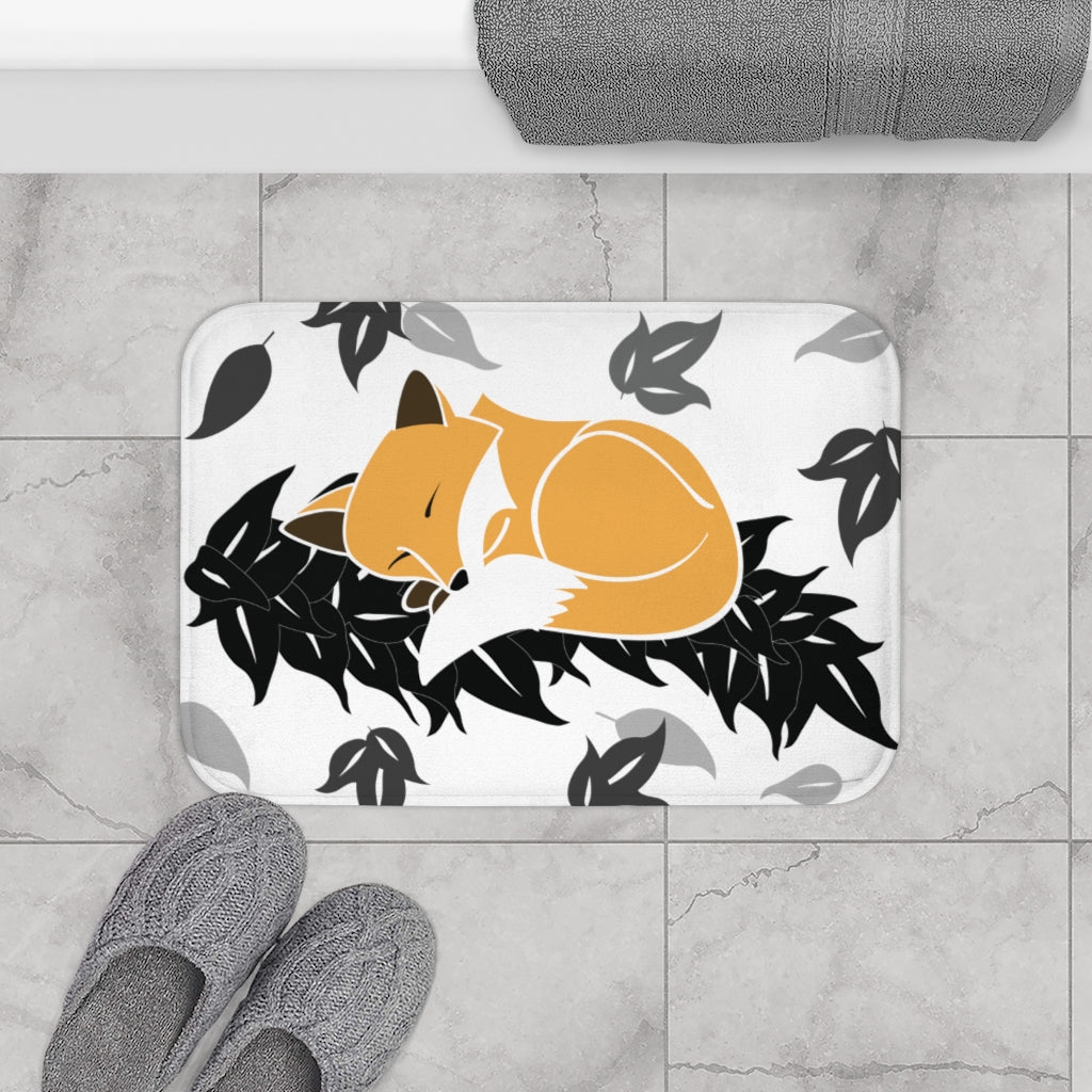 Bath Mat- Snuggles the Fox on Maile (White)