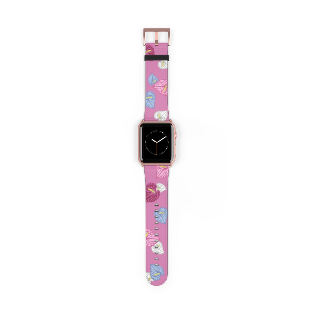 Vegan Leather Apple Watch Band- Anthuriums Blush