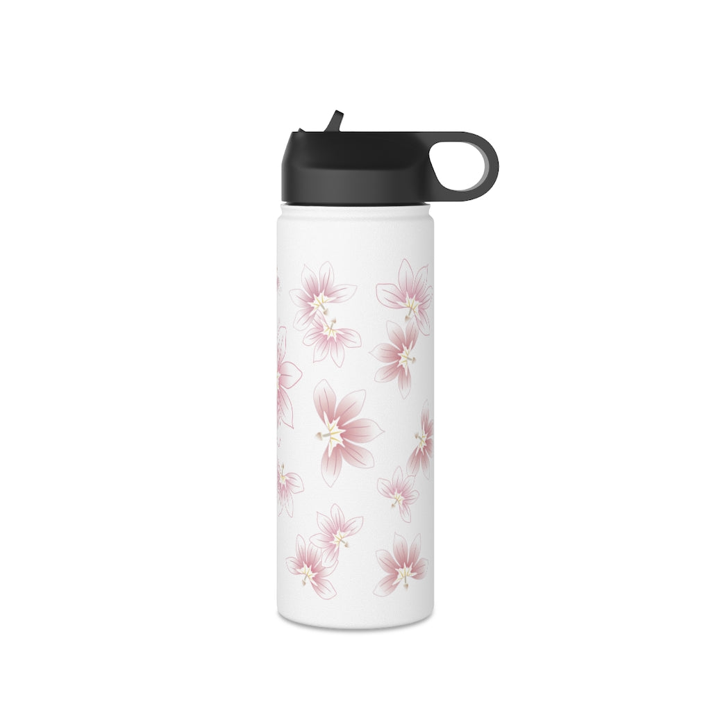 Water Bottle, 3 sizes, Stainless Steel with Sip Straw- Beach Naupaka