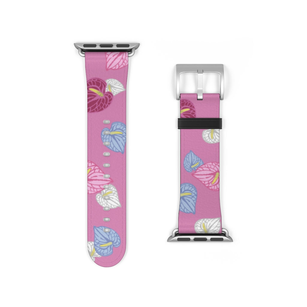 Vegan Leather Apple Watch Band- Anthuriums Blush