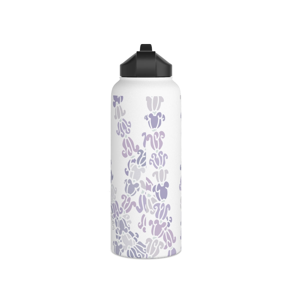 Water Bottle, 3 sizes, Stainless Steel with Sip Straw- Crown Flower Melodies