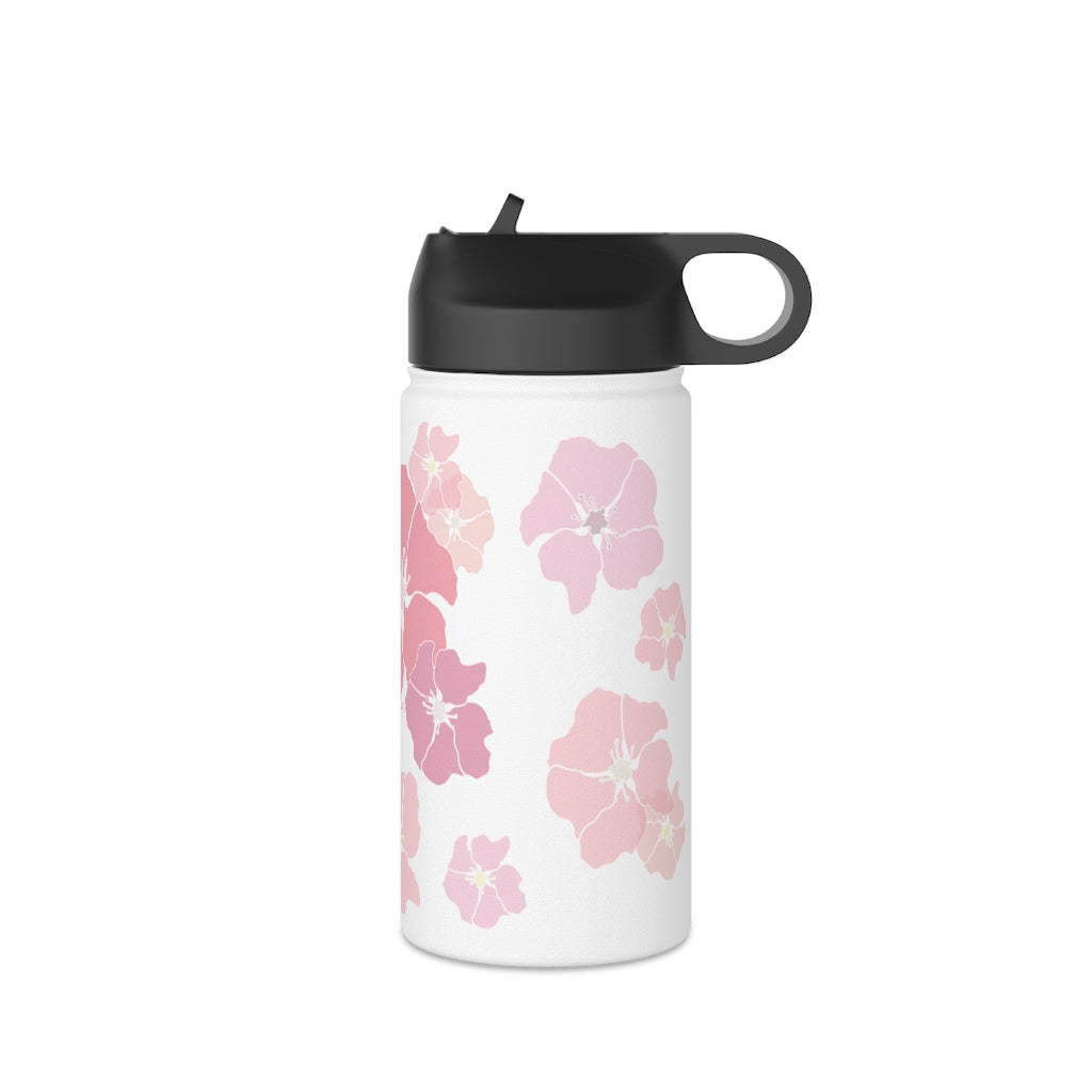 Water Bottle, 3 sizes, Stainless Steel with Sip Straw- Ilima (Blushy)