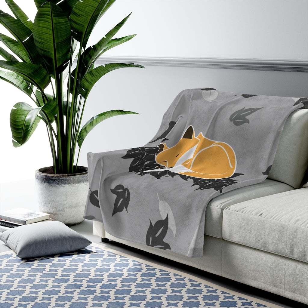 Velveteen Blanket- Snuggles the Fox on Maile (Rain Clouds)