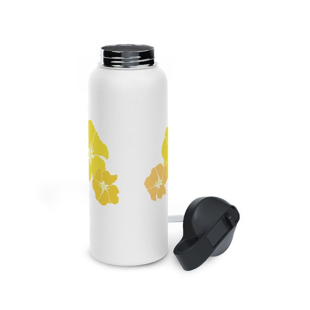 Water Bottle, 3 sizes, Stainless Steel with Sip Straw- Ilima Flower in Yellow