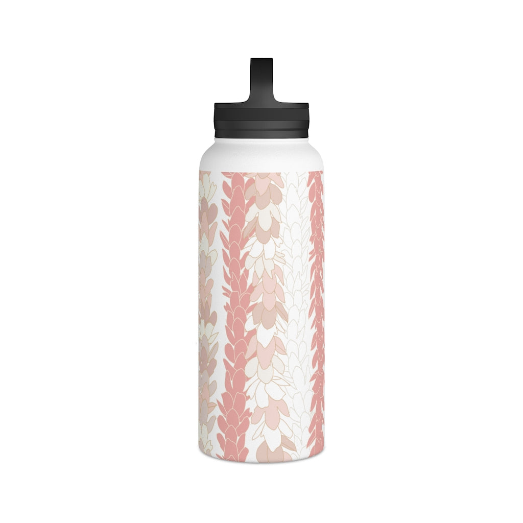Water Bottle, 3 sizes, Stainless Steel with Handle Lid- Pakalana Lei Stringing Peach