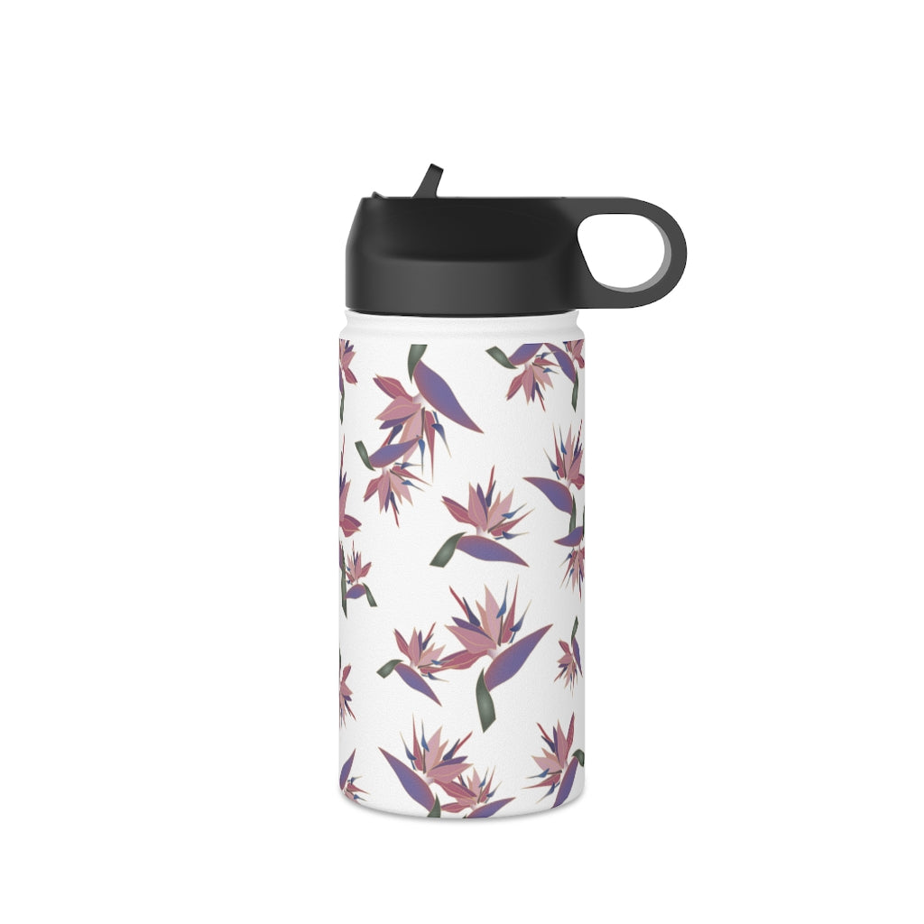 Water Bottle, 3 sizes, Stainless Steel with Sip Straw- Bird of Paradise