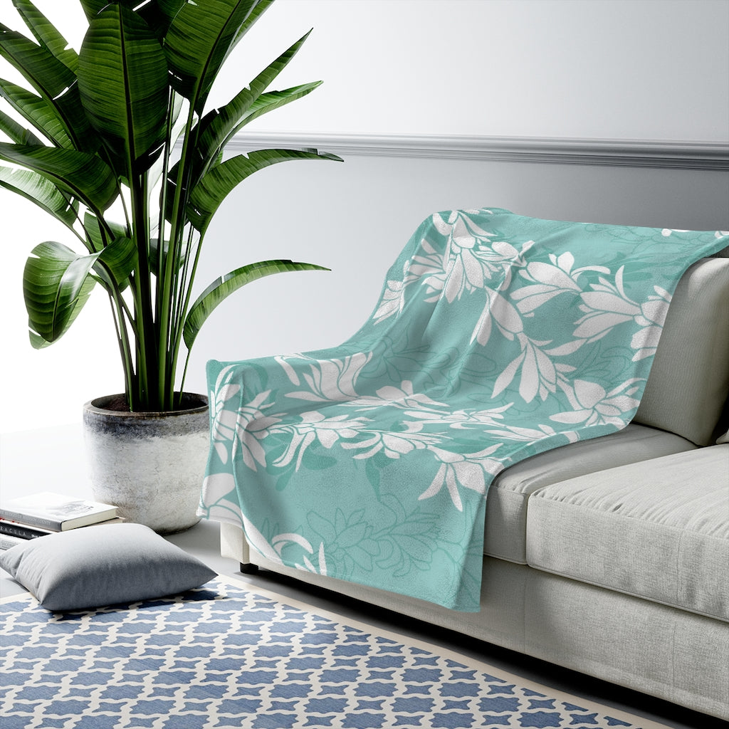 Velveteen Blanket- Tuberoses for Nohea (Seafoam)