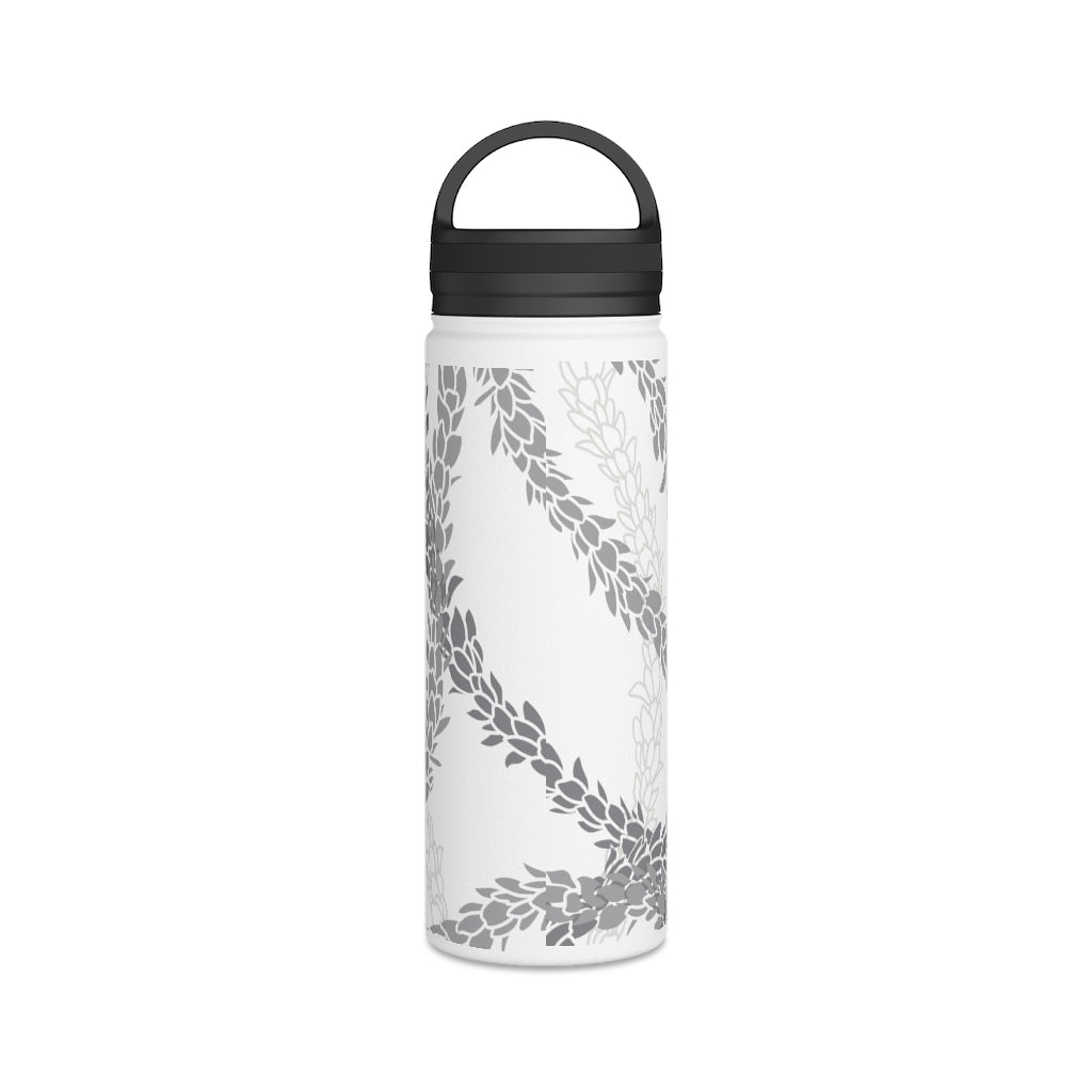 Water Bottle, 3 sizes, Stainless Steel with Handle Lid- Pikake Wishes (Gray)