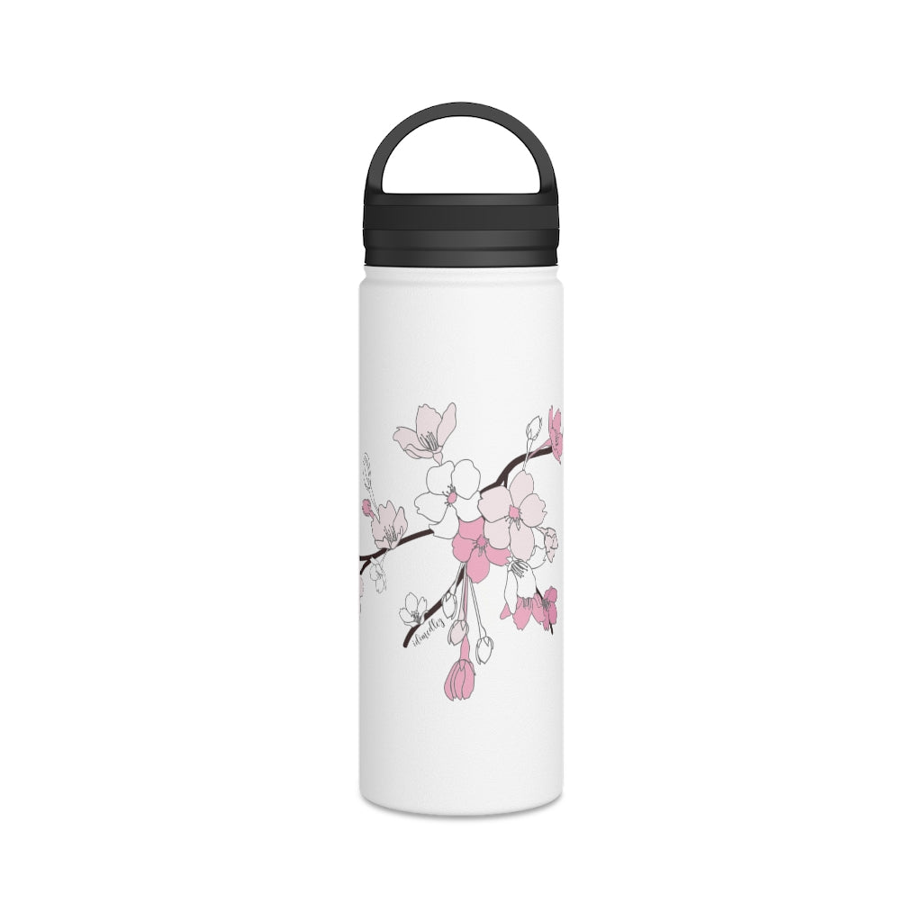Water Bottle, 3 sizes, Stainless Steel with Handle Lid- Sakura Blooms