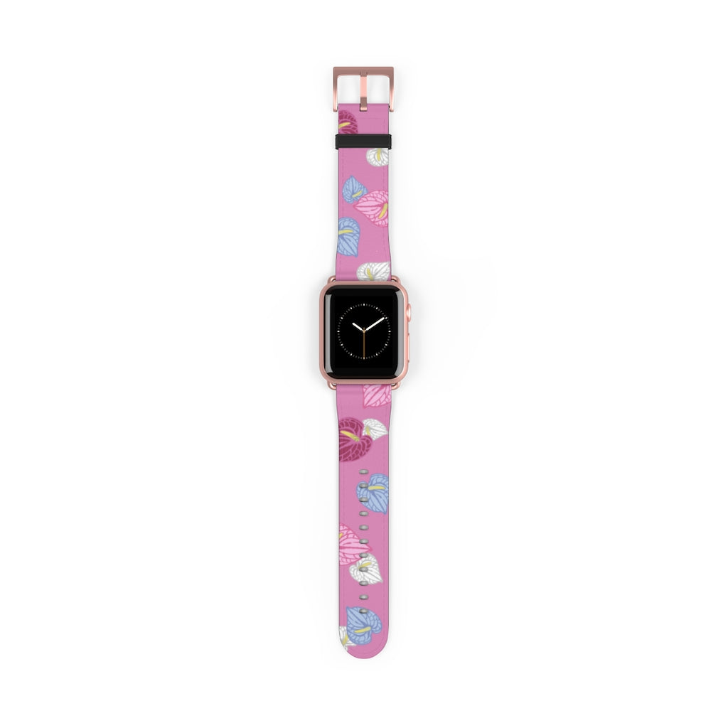 Vegan Leather Apple Watch Band- Anthuriums Blush