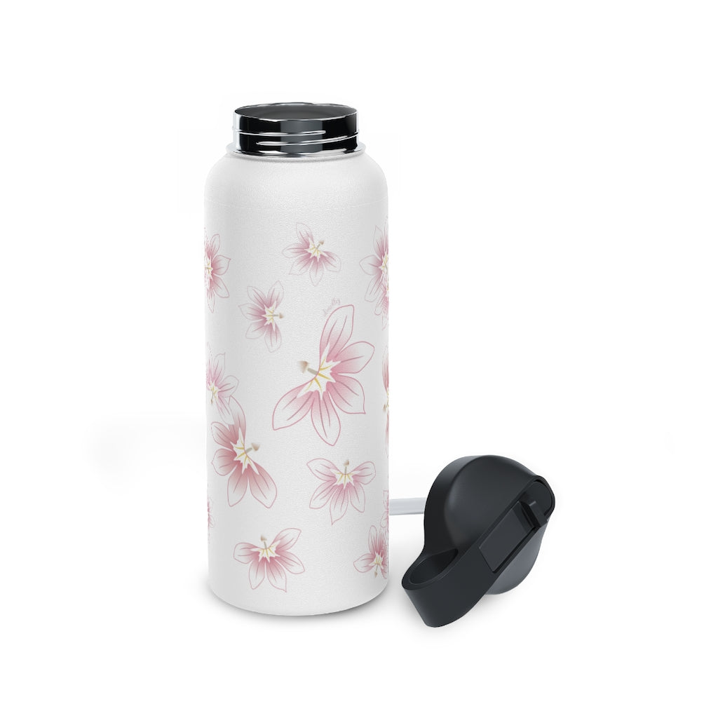 Water Bottle, 3 sizes, Stainless Steel with Sip Straw- Beach Naupaka