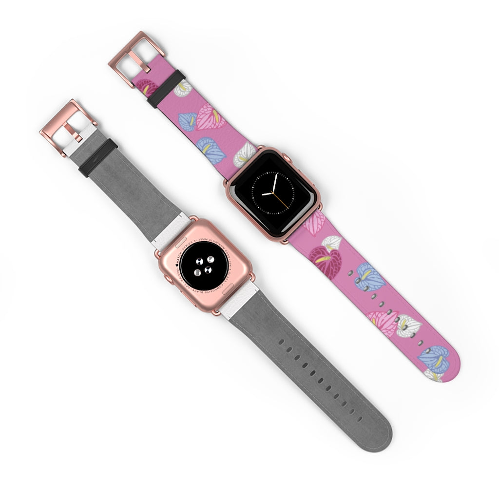 Vegan Leather Apple Watch Band- Anthuriums Blush