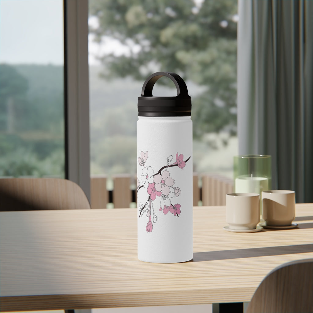 Water Bottle, 3 sizes, Stainless Steel with Handle Lid- Sakura Blooms