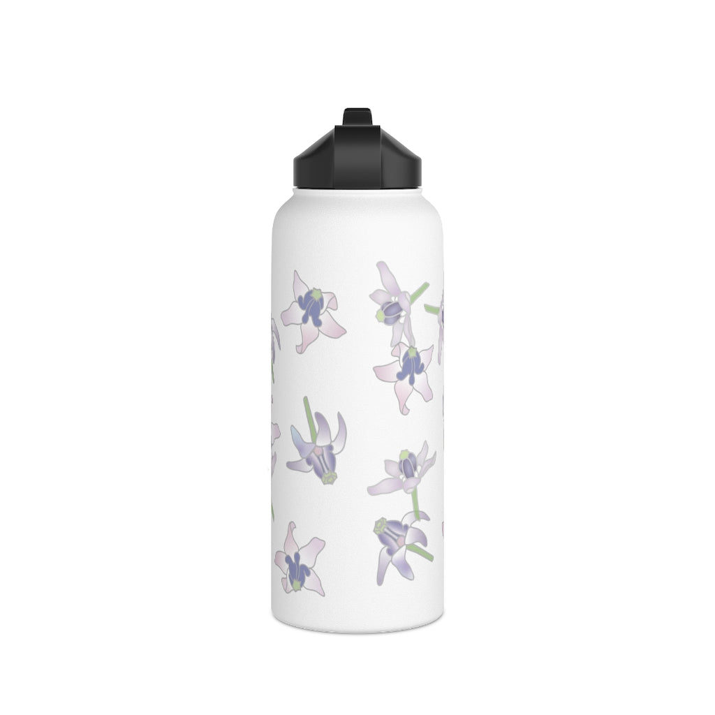 Water Bottle, 3 sizes, Stainless Steel with Sip Straw- Crown Flower Flurries