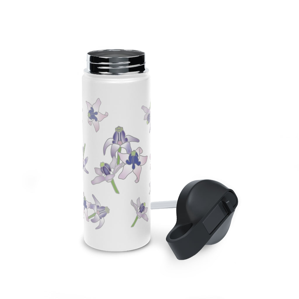Water Bottle, 3 sizes, Stainless Steel with Sip Straw- Crown Flower Flurries