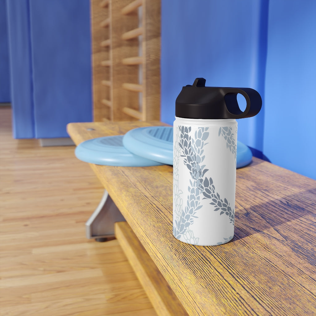 Water Bottle, 3 sizes, Stainless Steel with Sip Straw- Pikake Wishes (Blue)