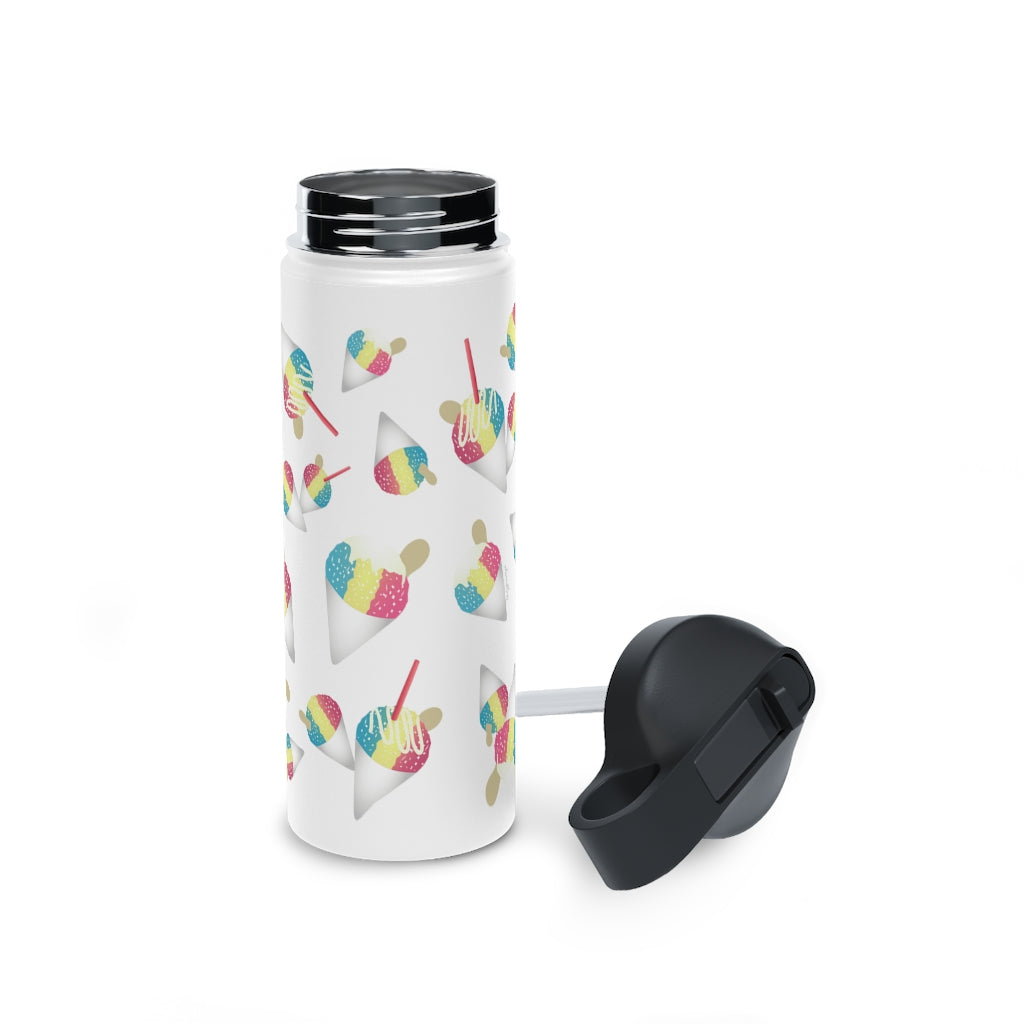 Water Bottle, 3 sizes, Stainless Steel with Sip Straw- Rainbow Shave Ice/ Snow Cones