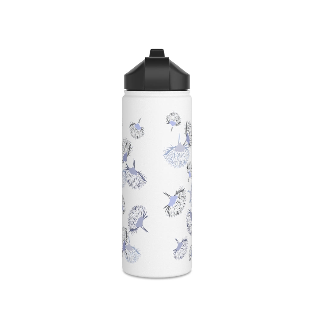 Water Bottle, 3 sizes, Stainless Steel with Sip Straw- Ohia Lehua Periwinkle Twinkle
