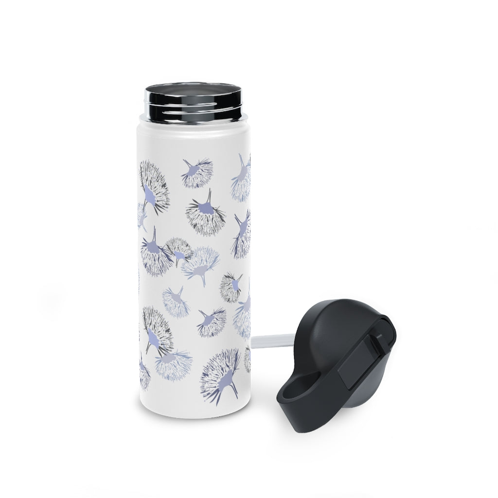 Water Bottle, 3 sizes, Stainless Steel with Sip Straw- Ohia Lehua Periwinkle Twinkle