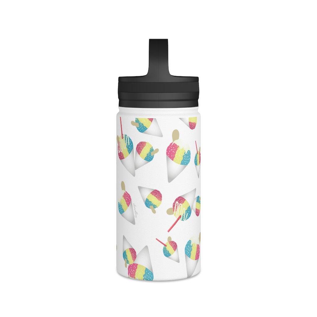 Water Bottle, 3 sizes, Stainless Steel with Handle Lid- Rainbow Shave Ice/Snow Cones