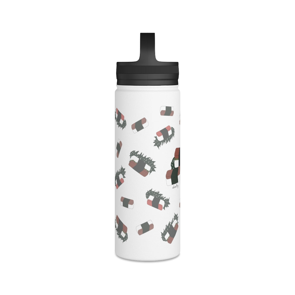 Water Bottle, 3 sizes, Stainless Steel with Handle Lid- Hawaii Musubi Flurries