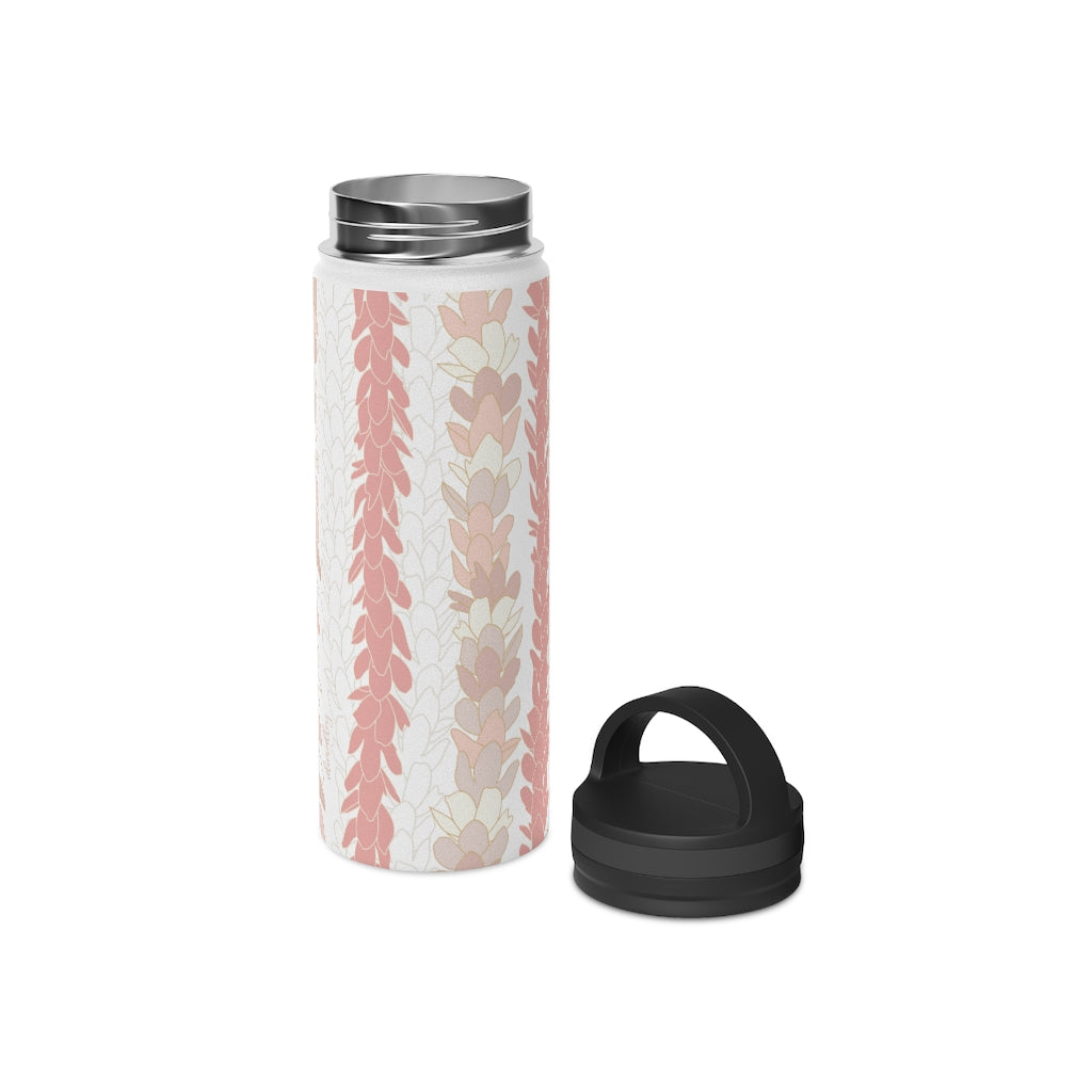 Water Bottle, 3 sizes, Stainless Steel with Handle Lid- Pakalana Lei Stringing Peach