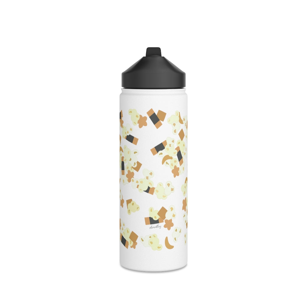 Water Bottle, 3 sizes, Stainless Steel with Sip Straw- Hurricane Popcorn