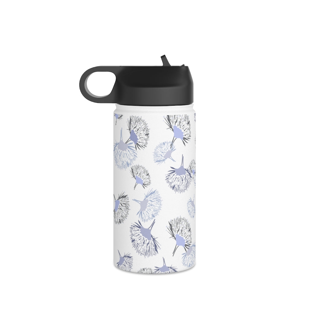 Water Bottle, 3 sizes, Stainless Steel with Sip Straw- Ohia Lehua Periwinkle Twinkle