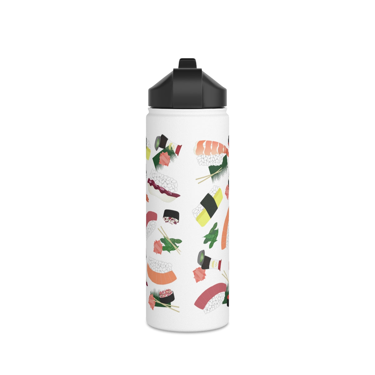 Water Bottle, 3 sizes, Stainless Steel with Sip Straw- Sushi Lovers