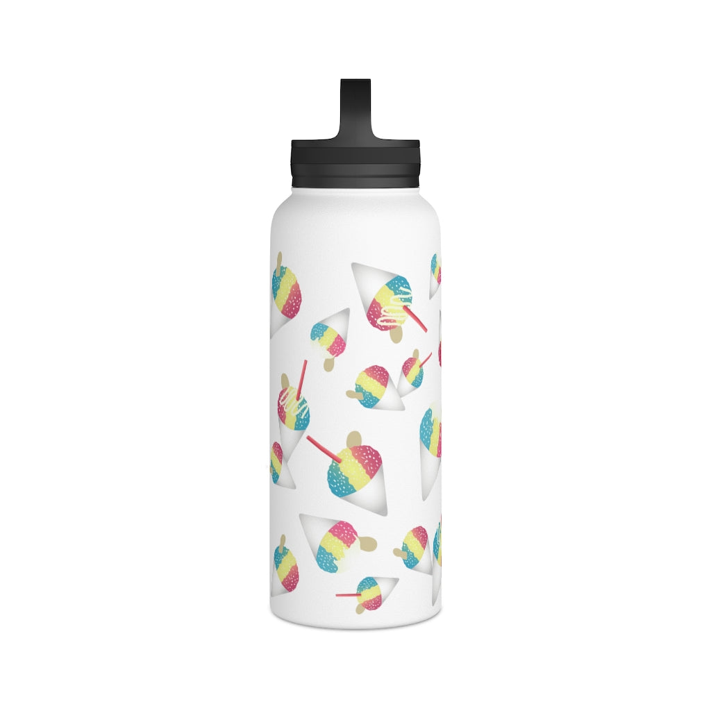 Water Bottle, 3 sizes, Stainless Steel with Handle Lid- Rainbow Shave Ice/Snow Cones