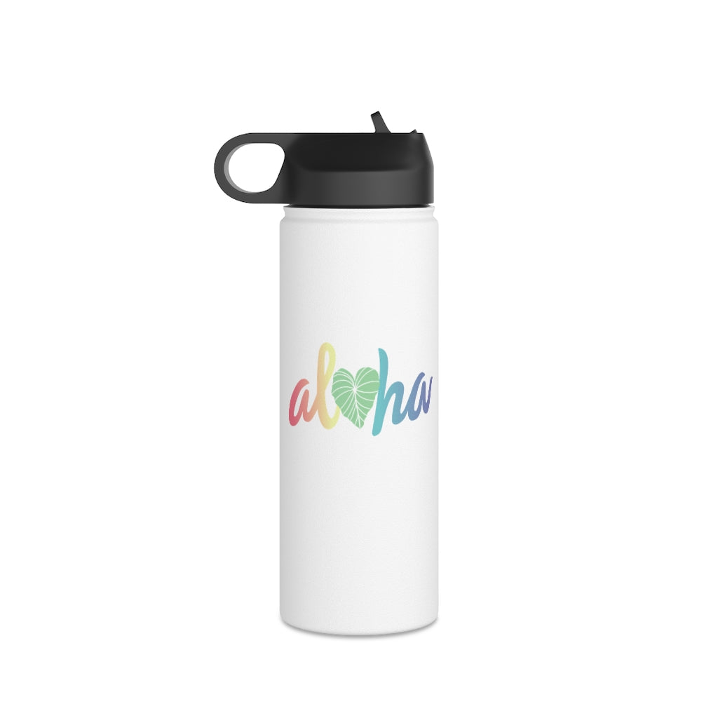 Water Bottle, 3 sizes, Stainless Steel with Sip Straw- Aloha Kalo