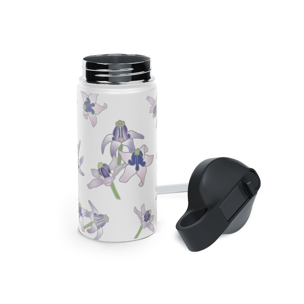 Water Bottle, 3 sizes, Stainless Steel with Sip Straw- Crown Flower Flurries