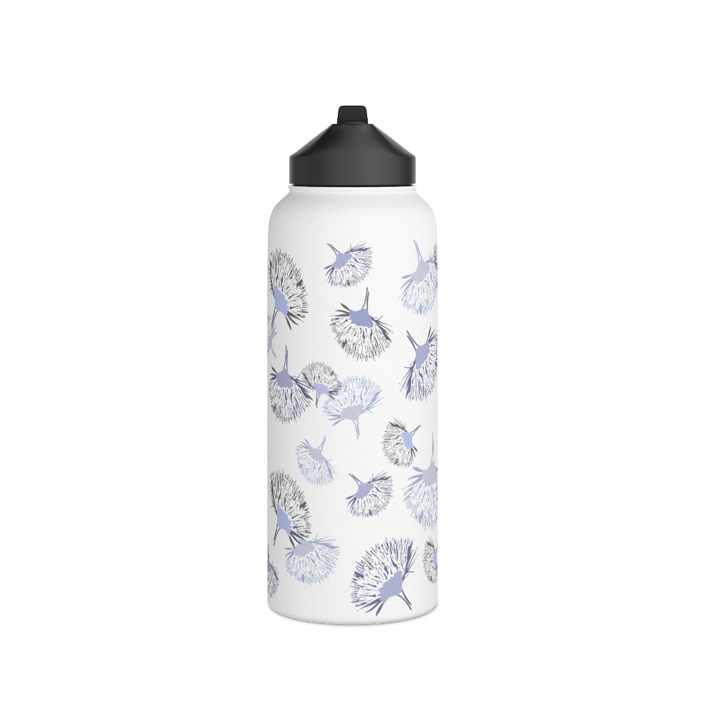 Water Bottle, 3 sizes, Stainless Steel with Sip Straw- Ohia Lehua Periwinkle Twinkle