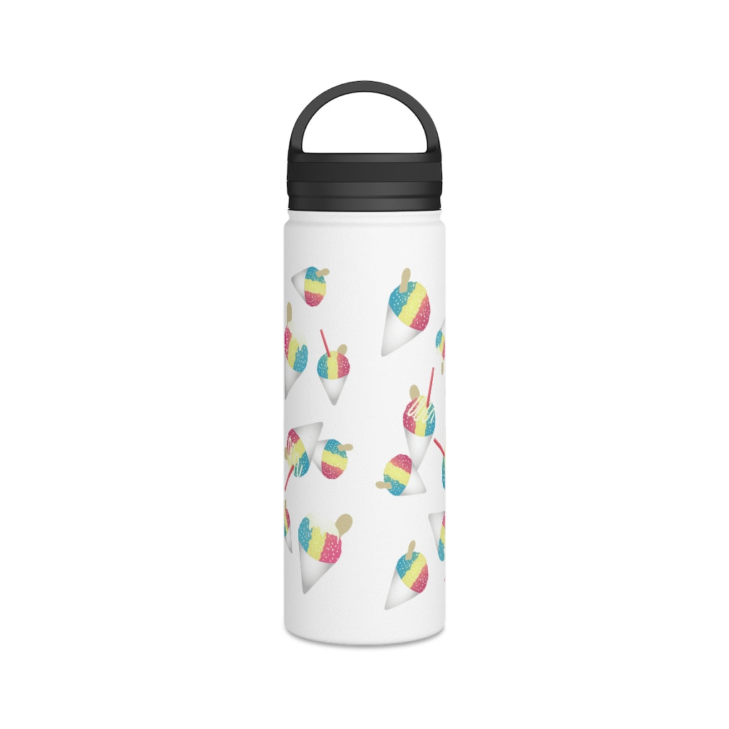 Water Bottle, 3 sizes, Stainless Steel with Handle Lid- Rainbow Shave Ice/Snow Cones