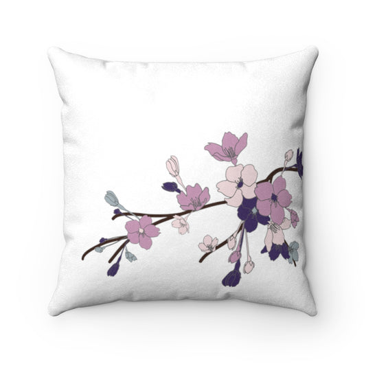 MicroSuede Throw Pillow Cover- Sakura Blooms Hoseki (White)