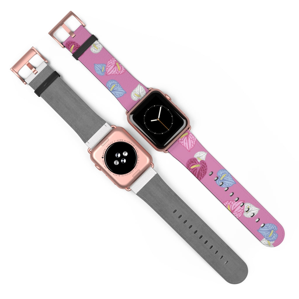 Vegan Leather Apple Watch Band- Anthuriums Blush