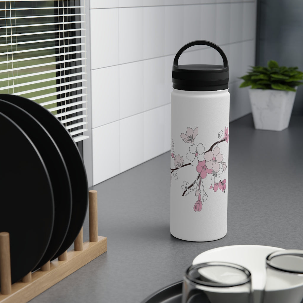 Water Bottle, 3 sizes, Stainless Steel with Handle Lid- Sakura Blooms