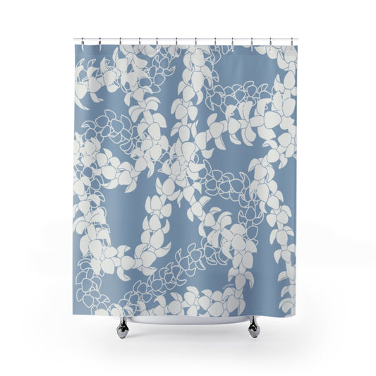 Shower Curtain- Puakenikeni Curvilinear Lei (Blue)